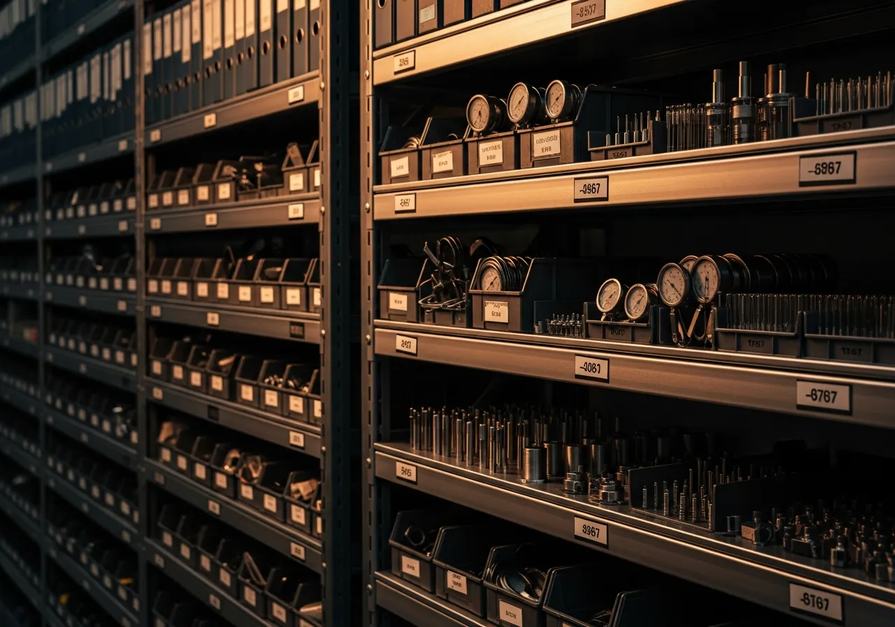 Representative folders and attachments machinery for the strap and handle category, brushed steel in a dark shop